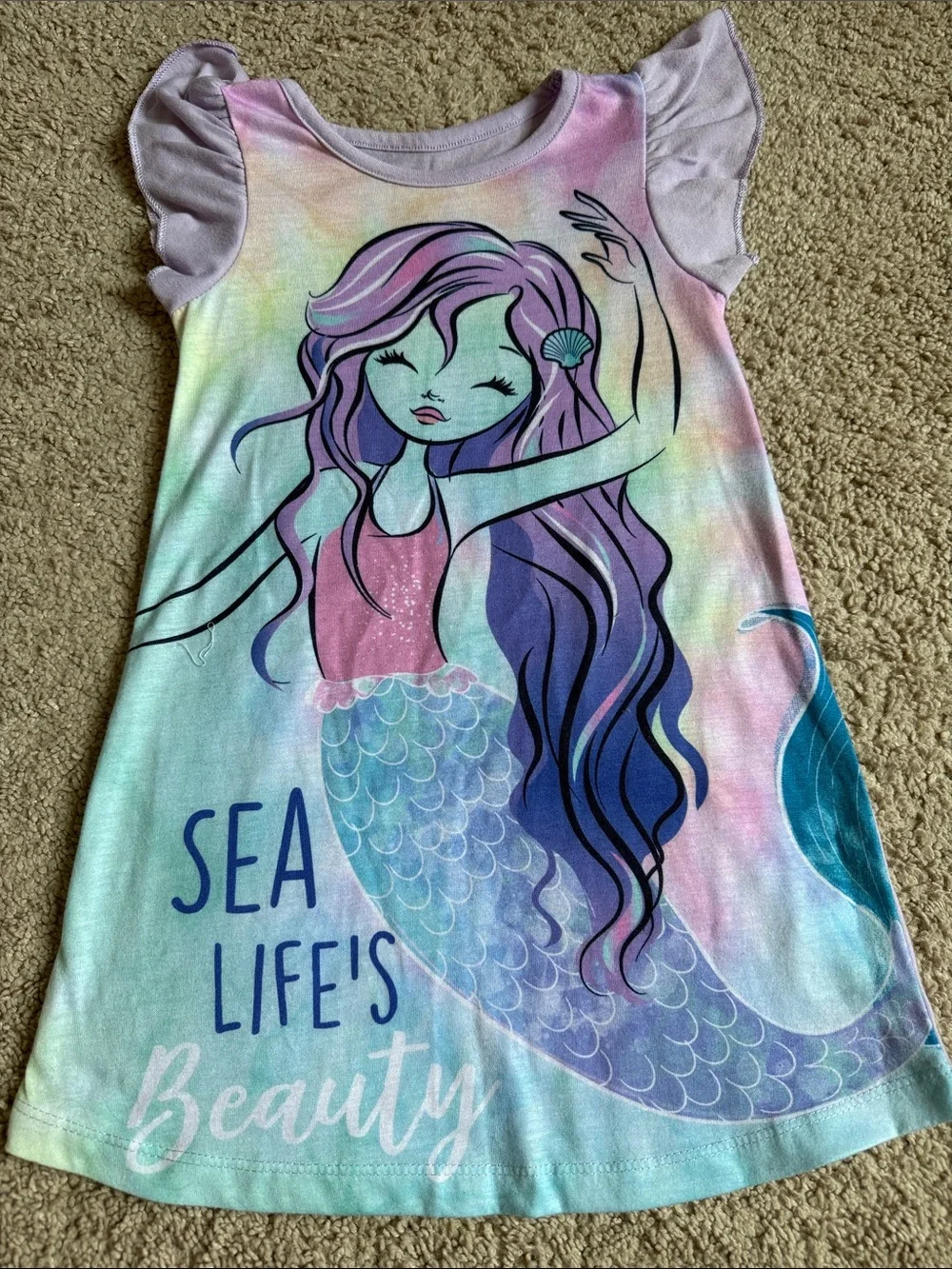 CuddlDuds 2T Girls Pastel Mermaid Graphic Pajama Dress - Multicolor